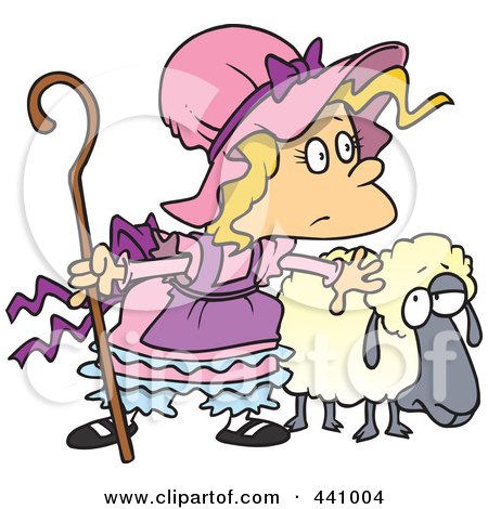 Royalty-Free (RF) Clip Art Illustration of a Cartoon Little Bo Peep With A Sheep by toonaday