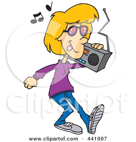 Royalty-Free (RF) Clip Art Illustration of a Cartoon Woman Carrying A Boom Box by toonaday