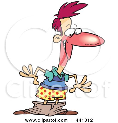 Royalty-Free (RF) Clip Art Illustration of a Cartoon Man Blushing After His Pants Fall Down by toonaday