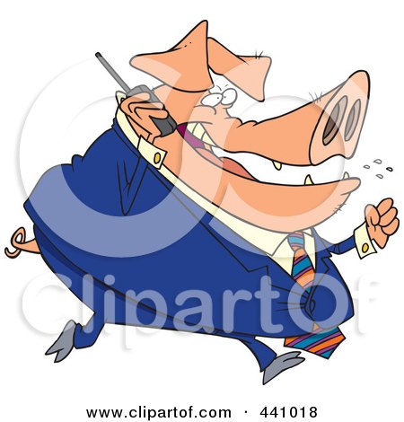 Royalty-Free (RF) Clip Art Illustration of a Cartoon Big Pig Businessman Talking On A Cell Phone by toonaday