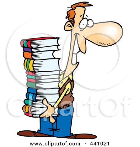 Royalty-Free (RF) Clip Art Illustration of a Cartoon Man Carrying A Stack Of Books by toonaday