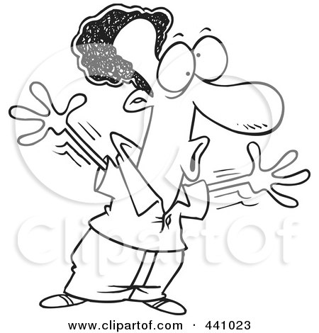 Royalty-Free (RF) Clip Art Illustration of a Cartoon Black And White Outline Design Of A Black Man Being Scary by toonaday