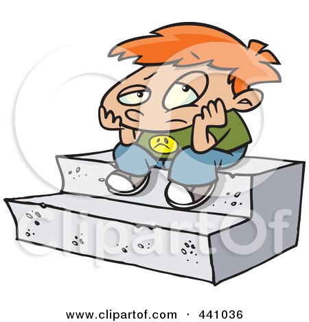 Royalty-Free (RF) Clip Art Illustration of a Cartoon Bored Boy Sitting On Steps by toonaday