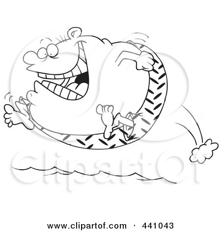 Royalty-Free (RF) Clip Art Illustration of a Cartoon Black And White Outline Design Of A Fat Man Jumping Into Water by toonaday