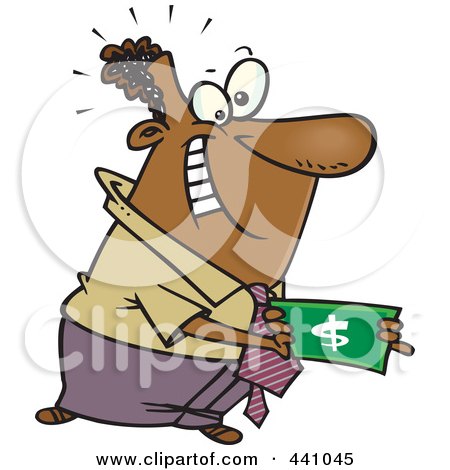 Royalty-Free (RF) Clip Art Illustration of a Cartoon Black Businessman Holding A Cash Bonus by toonaday
