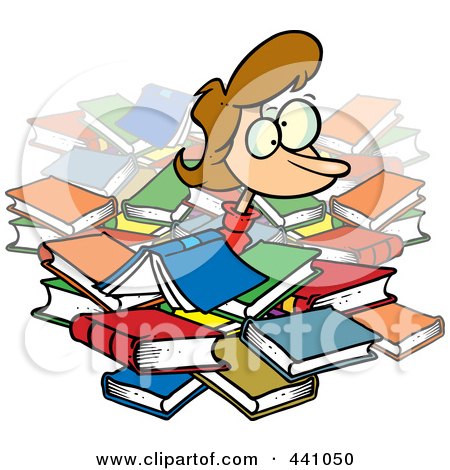 Royalty-Free (RF) Clip Art Illustration of a Cartoon Woman Buried In Books by toonaday