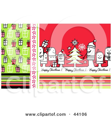 Clipart Illustration of a Green And Red Stick People Happy Christmas Greeting by NL shop