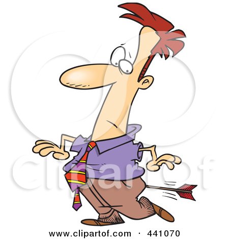Royalty-Free (RF) Clip Art Illustration of a Cartoon Businessman Being Shot In The Butt With An Arrow by toonaday