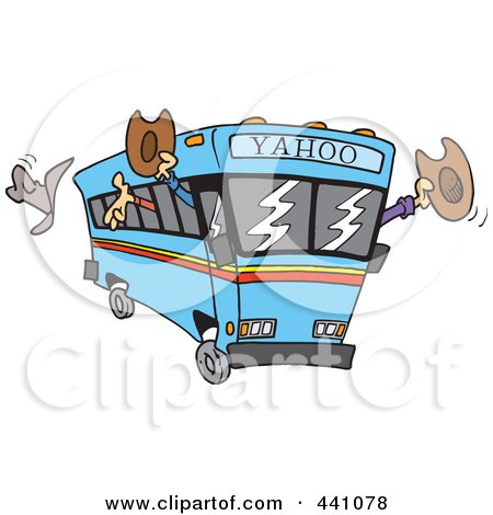 Royalty-Free (RF) Clip Art Illustration of a Cartoon Yahoo Bus Loaded With Cowboys by toonaday