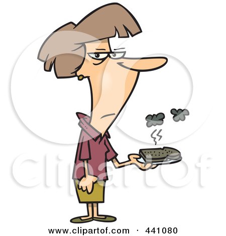 Royalty-Free (RF) Clip Art Illustration of a Cartoon Woman Holding A Burnt Piece Of Toast by toonaday