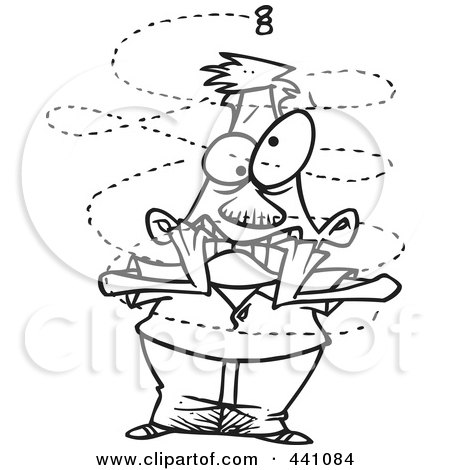Royalty-Free (RF) Clip Art Illustration of a Cartoon Black And White Outline Design Of A Fly Buzzing Around An Annoyed Man by toonaday