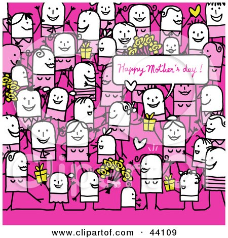 Clipart Illustration of a Crowd Of Stick People At A Mothers Day Party by NL shop