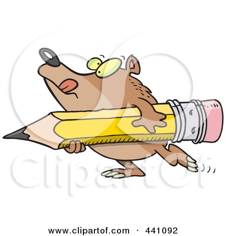 Royalty-Free (RF) Clip Art Illustration of a Cartoon Bear Carrying A Pencil by toonaday