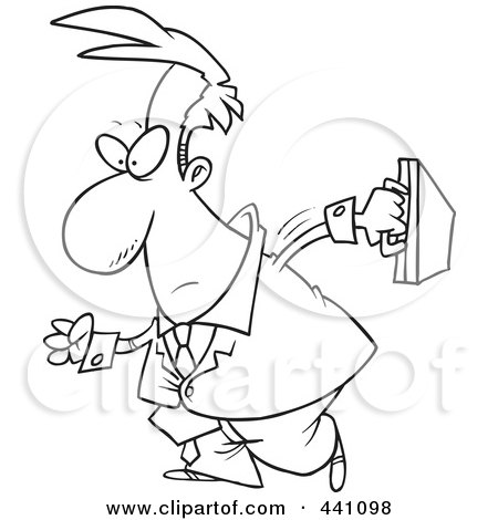 Royalty-Free (RF) Clip Art Illustration of a Cartoon Black And White Outline Design Of A Walking Businessman by toonaday