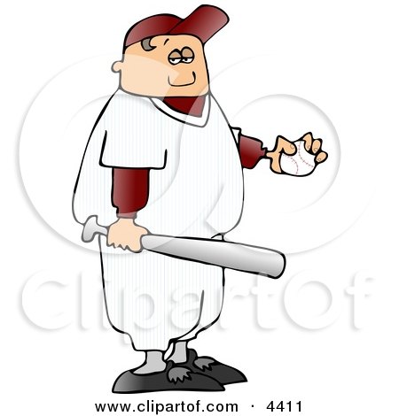 Boy Wearing Baseball Gear While Holding a Baseball and Bat Clipart by djart