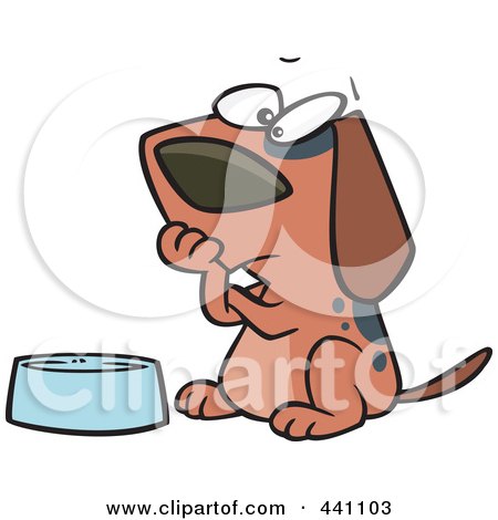 Royalty-Free (RF) Clip Art Illustration of a Cartoon Hungry Dog Watching His Bowl by toonaday