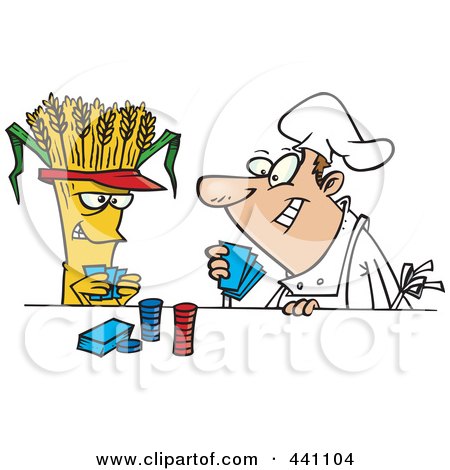 Royalty-Free (RF) Clip Art Illustration of a Cartoon Baker Playing Poker With Wheat by toonaday