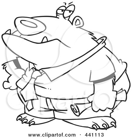 Royalty-Free (RF) Clip Art Illustration of a Cartoon Black And White Outline Design Of A Business Bear by toonaday