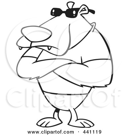 Royalty-Free (RF) Clip Art Illustration of a Cartoon Black And White Outline Design Of A Bouncer Bear by toonaday