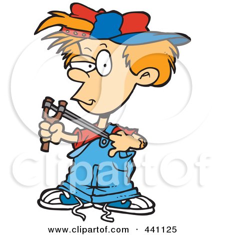 Royalty-Free (RF) Clip Art Illustration of a Cartoon Boy Using A Slingshot by toonaday