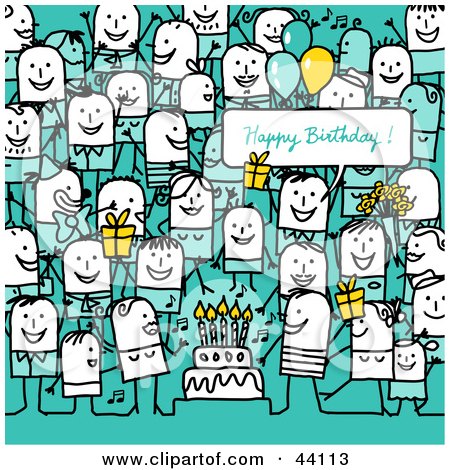 Clipart Illustration of a Crowd Of Stick People At A Birthday Party by NL shop
