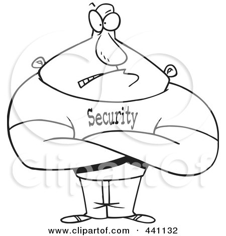 Royalty-Free (RF) Clip Art Illustration of a Cartoon Black And White Outline Design Of A Strong Bouncer by toonaday