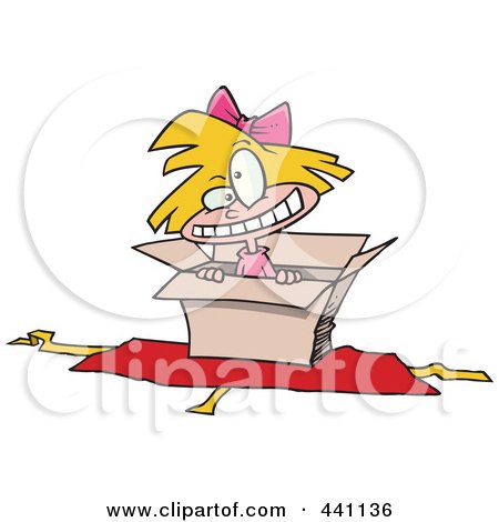 Royalty-Free (RF) Clip Art Illustration of a Cartoon Girl Popping Out Of A Gift Box by toonaday