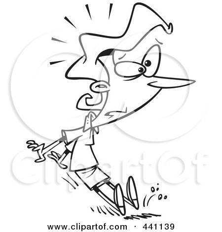 Royalty-Free (RF) Clip Art Illustration of a Cartoon Black And White Outline Design Of A Businesswoman Braking With Her Feet by toonaday