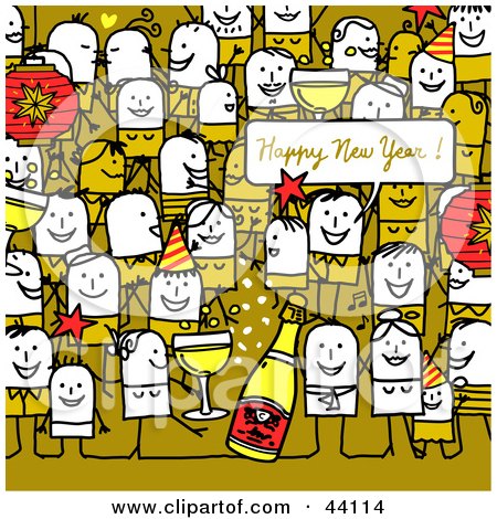 Clipart Illustration of a Crowd Of Stick People At A New Years Eve Party by NL shop