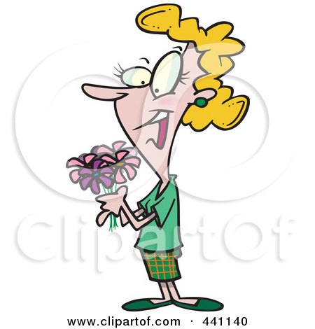 Royalty-Free (RF) Clip Art Illustration of a Cartoon Woman Holding A Bouquet by toonaday