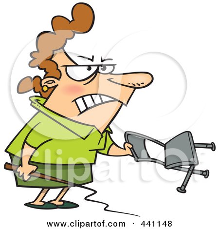 Royalty-Free (RF) Clip Art Illustration of a Cartoon Businesswoman Holding A Whip And Chair by toonaday
