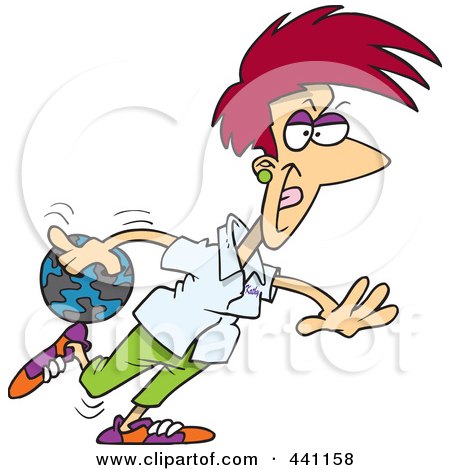 Royalty-Free (RF) Clip Art Illustration of a Cartoon Bowling Woman by toonaday