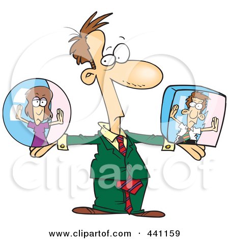 Royalty-Free (RF) Clip Art Illustration of a Cartoon Businessman Holding Boxed In Employees by toonaday