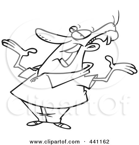 Royalty-Free (RF) Clip Art Illustration of a Cartoon Black And White Outline Design Of A Bragging Man by toonaday