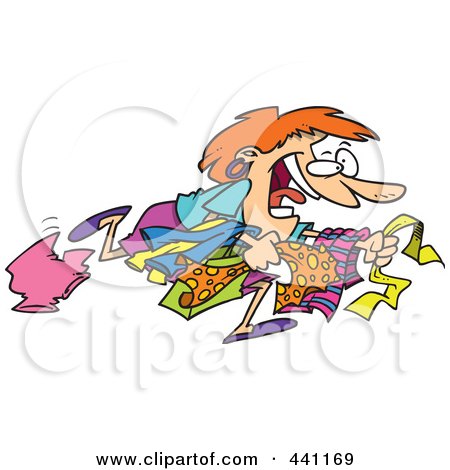 Royalty-Free (RF) Clip Art Illustration of a Cartoon Woman With Clothes On Boxing Day by toonaday