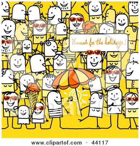 Clipart Illustration of a Crowd Of Stick People At A Beach Party by NL shop