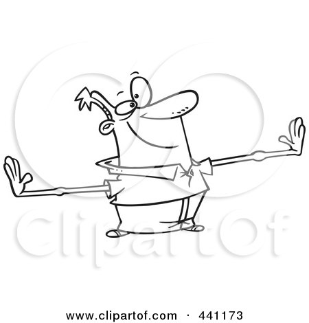 Royalty-Free (RF) Clip Art Illustration of a Cartoon Black And White Outline Design Of A Boastful Man by toonaday