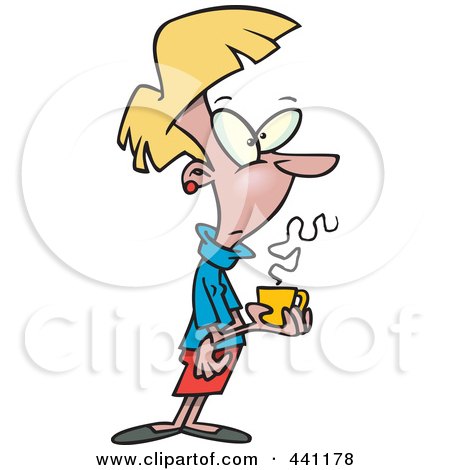 Royalty-Free (RF) Clip Art Illustration of a Cartoon Woman Holding Coffee On Her Break by toonaday