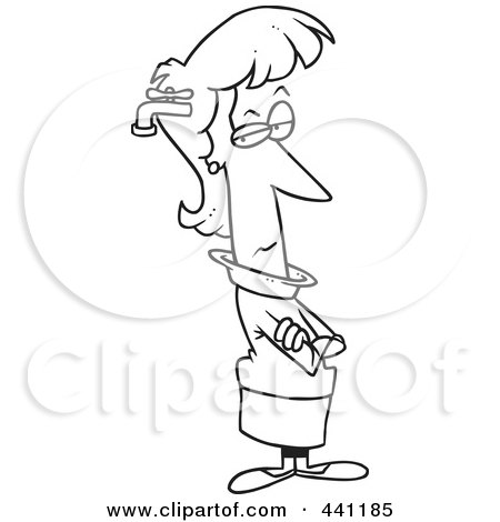 Royalty-Free (RF) Clip Art Illustration of a Cartoon Black And White Outline Design Of A Woman With A Brain Drain by toonaday