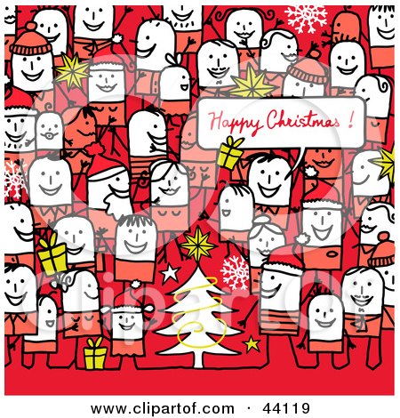 Clipart Illustration of a Crowd Of Stick People At A Christmas Party by NL shop