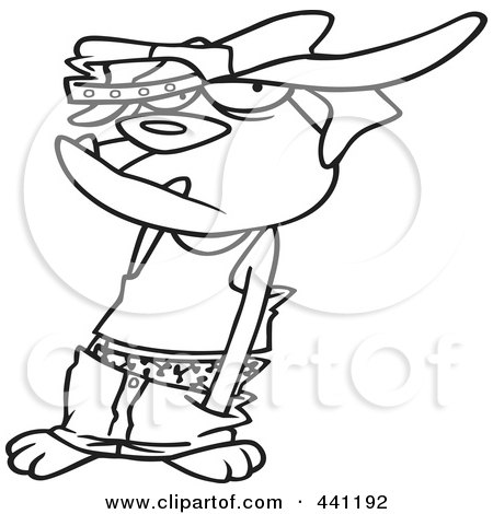 Royalty-Free (RF) Clip Art Illustration of a Cartoon Black And White Outline Design Of A Boxer Dog Wearing A Hat by toonaday