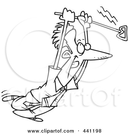 Royalty-Free (RF) Clip Art Illustration of a Cartoon Black And White Outline Design Of A Man Holding A Branding Iron by toonaday