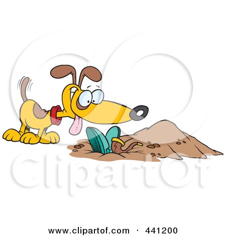 Royalty-Free (RF) Clip Art Illustration of a Cartoon Dog By A Buried Person by toonaday