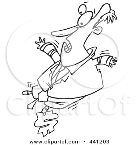 Royalty-Free (RF) Clip Art Illustration of a Cartoon Black And White Outline Design Of A Businessman Balancing His Budget by toonaday