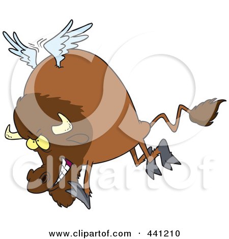 Royalty-Free (RF) Clip Art Illustration of a Cartoon Buffalo With Wings by toonaday