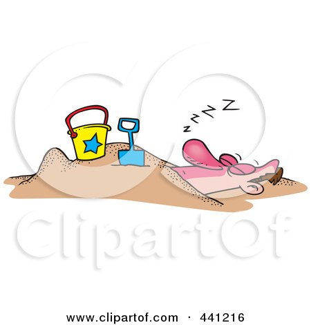 Royalty-Free (RF) Clip Art Illustration of a Cartoon Snoozing Man Buried In The Sand On A Beach by toonaday