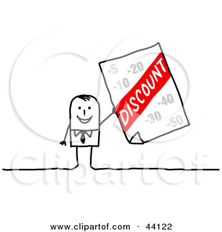 Clipart Illustration of a Stick Businessman Holding Up A Discount Advertisement by NL shop
