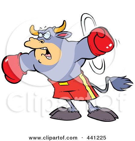 Royalty-Free (RF) Clip Art Illustration of a Cartoon Boxing Bull by toonaday