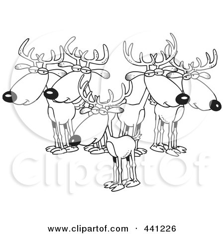 Royalty-Free (RF) Clip Art Illustration of a Cartoon Black And White Outline Design Of A Group Of Bucks by toonaday