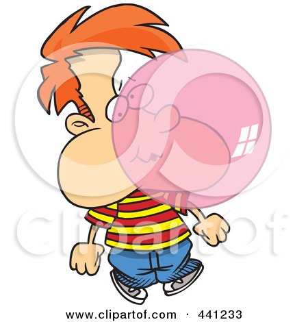 Royalty-Free (RF) Clip Art Illustration of a Cartoon Boy Blowing Bubble Gum by toonaday